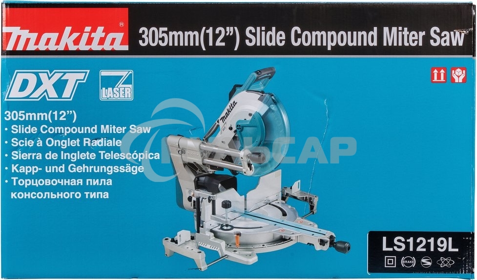 Пила торц Makita LS1219L, 1800Вт,3200об\м,дискф305х30мм,рез-107х363мм,26.5кг,кор,наклон-48\48гр,поворот:52\60гр,лаз