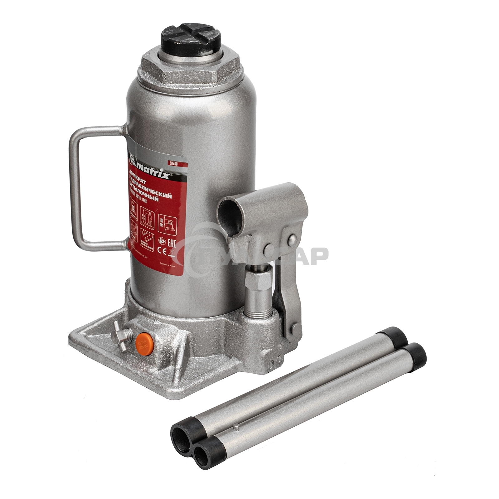 Домкрат гидравлический бутылочный Matrix, 12 т, h подъема 230–465 мм