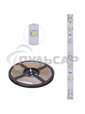 Лента светодиодная 12В, SMD2835, 4,8Вт/м, 60 LED/м, 6500К, 8мм, 20м, для БП с клеммами, IP20 LAMPER