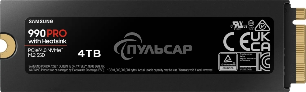Накопитель SSD Samsung 990 Pro MZ-V9P4T0CW, 4Tb, PCIe 4.0 x4, M.2 2280, NVMe, R/W 7450/6900, с радиатором