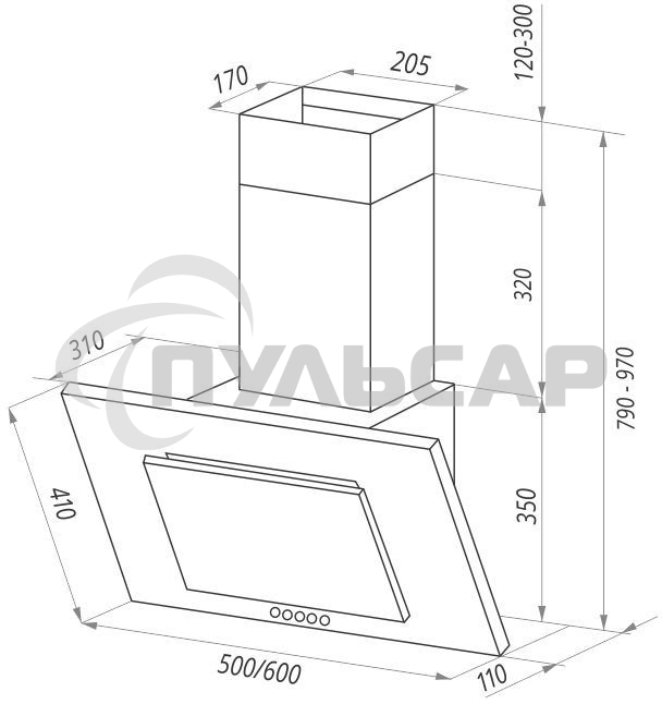 Вытяжка наклонная Maunfeld Tower C 60 черный, 60 см, 650 куб. м/ч, 51 дБ