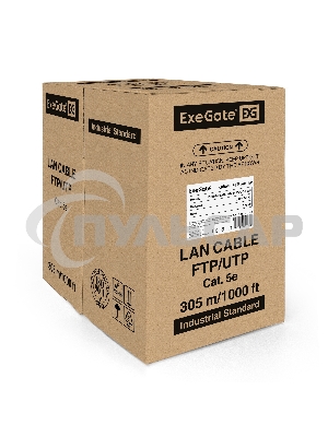 Кабель ExeGate FTP 4 пары кат.5e медь, 24AWG, экран, бухта 305м, серый, PVC
