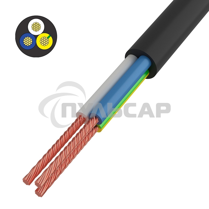 Провод соединительный ПВС 3x0,75 мм², черный, длина 50 метров, ГОСТ 7399-97 Rexant