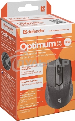Мышь проводная Defender Optimum MB-270 черный, 1000 dpi, USB, кнопки - 3