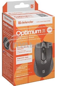 Мышь проводная Defender Optimum MB-270 черный, 1000 dpi, USB, кнопки - 3