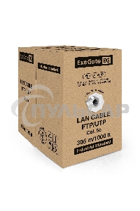 Кабель ExeGate FTP 4 пары кат.5e медь, 24AWG, экран, бухта 305м, серый, PVC