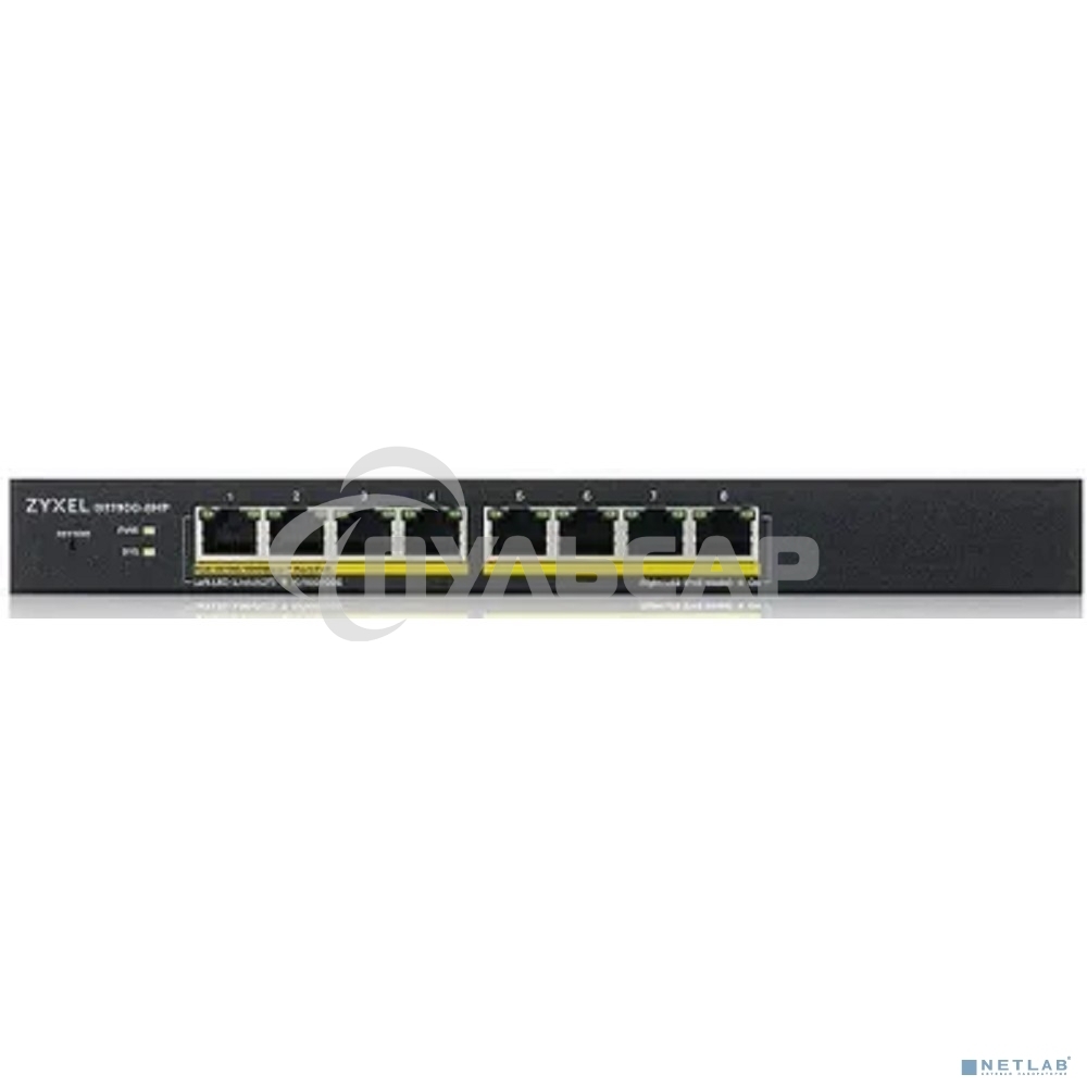 Коммутатор Smart L2 PoE+ Zyxel GS1900-8HP, 8xGE PoE+, настольный, бесшумный, бюджет PoE 70 Вт