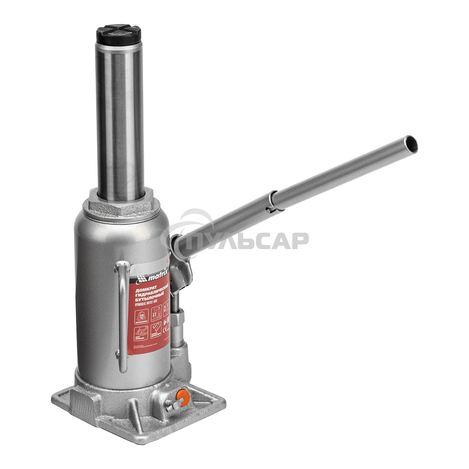Домкрат гидравлический бутылочный Matrix, 12 т, h подъема 230–465 мм