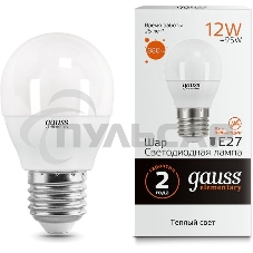 Лампа светодиодная Gauss Elementary Шар 12Вт 880лм E27 3000К