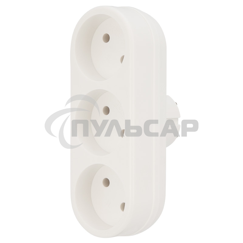 Тройник электрический линейный 6-10 А без заземления белый Rexant