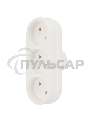 Тройник электрический линейный 6-10 А без заземления белый Rexant