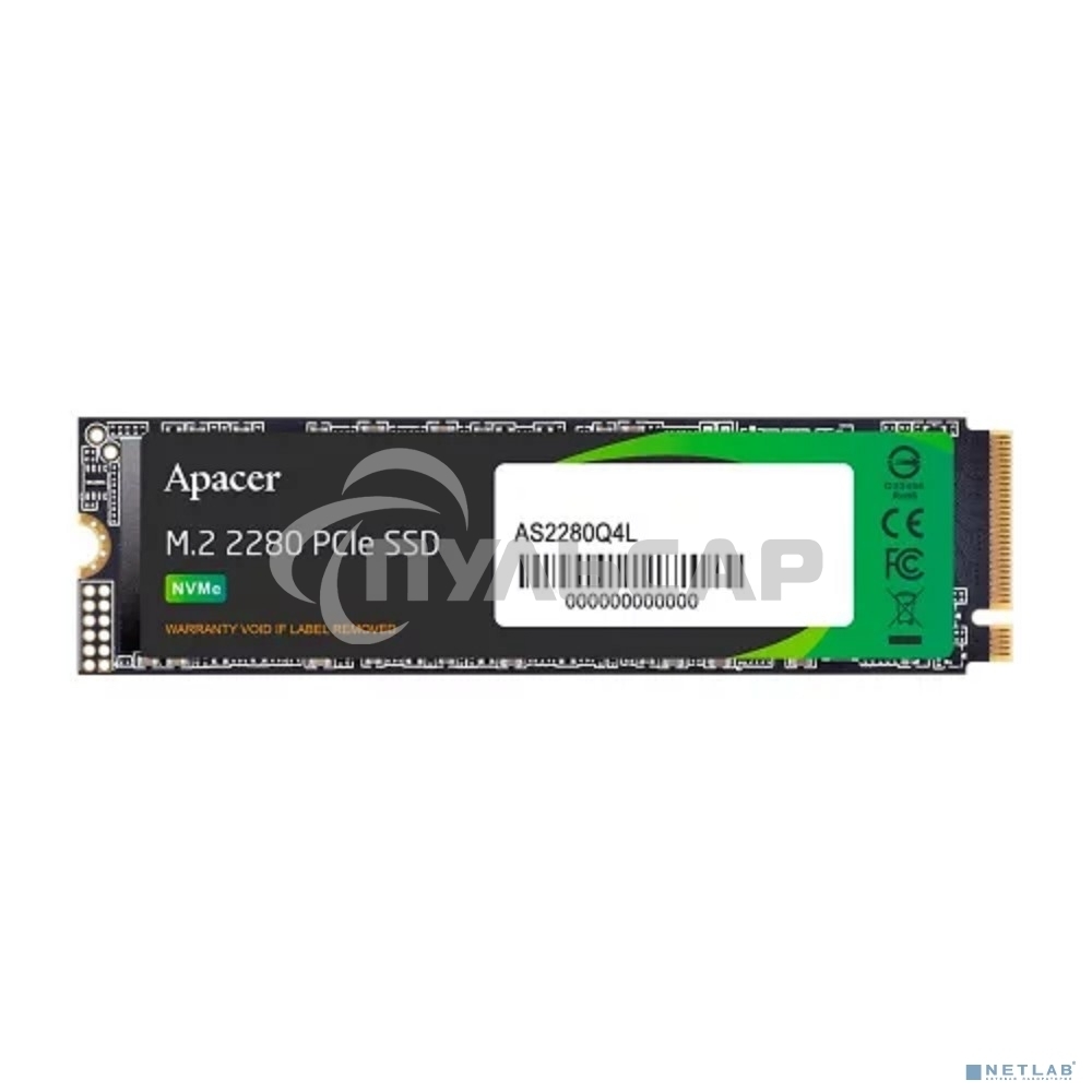 Накопитель SSD Apacer AS2280Q4L, 256Gb, M.2 2280, PCIe Gen4x4, NVMe 1.4, R/W 3300/1300