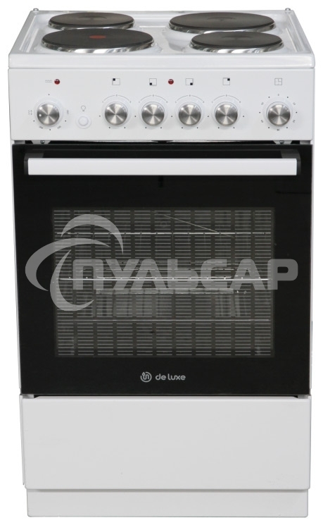 Плита электрическая De Luxe 5004.16Э белый, конфорок 4 шт, духовка 46 л, 50 см x 85 см x 50 см