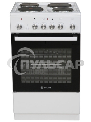 Плита электрическая De Luxe 5004.16Э белый, конфорок 4 шт, духовка 46 л, 50 см x 85 см x 50 см
