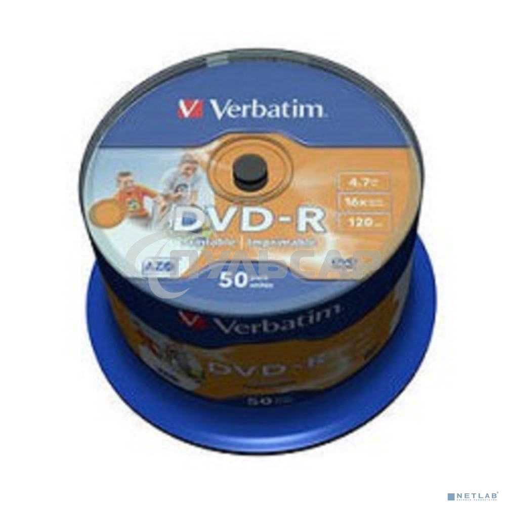 Диск DVD-R Verbatim 4.7Gb 16x Cake Box (50шт) Printable (43533)