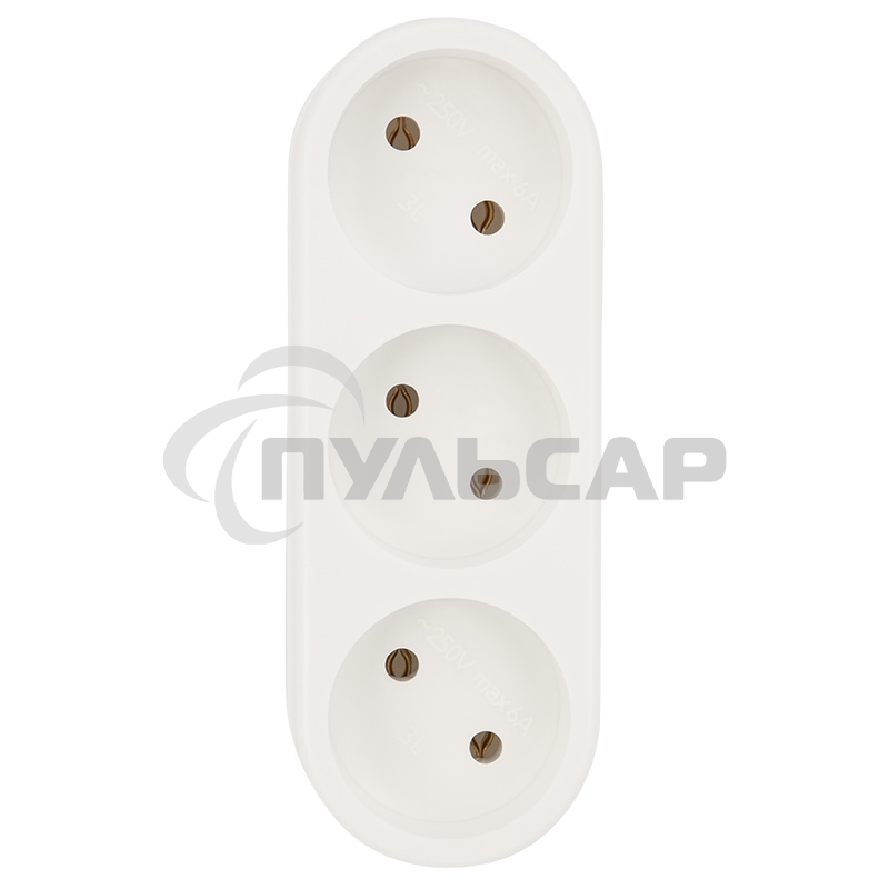 Тройник электрический линейный 6-10 А без заземления белый Rexant