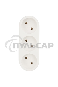 Тройник электрический линейный 6-10 А без заземления белый Rexant