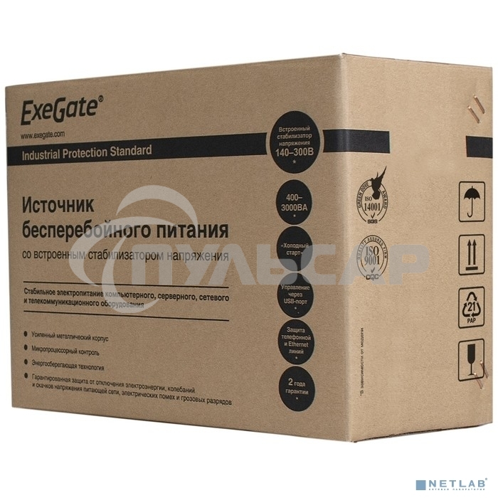 Источник бесперебойного питания ExeGate Power Smart ULB-850.LCD.AVR.EURO.RJ 850VA/480W, LCD, AVR, 2 евророзетки, RJ45/11, черный