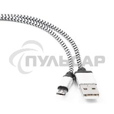 Кабель Gembird USB 2.0 Cablexpert CC-mUSB2sr1m, AM/microBM 5P, 1м, нейлоновая оплетка, алюминиевые разъемы, серебристый, пакет