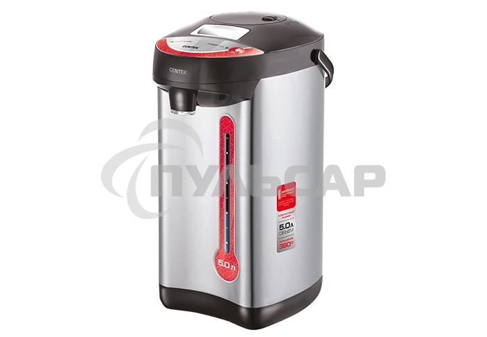 Термопот Centek CT-0082 черный, 5л, 750Вт, 3 способа подачи воды, корпус из нержавеющей стали