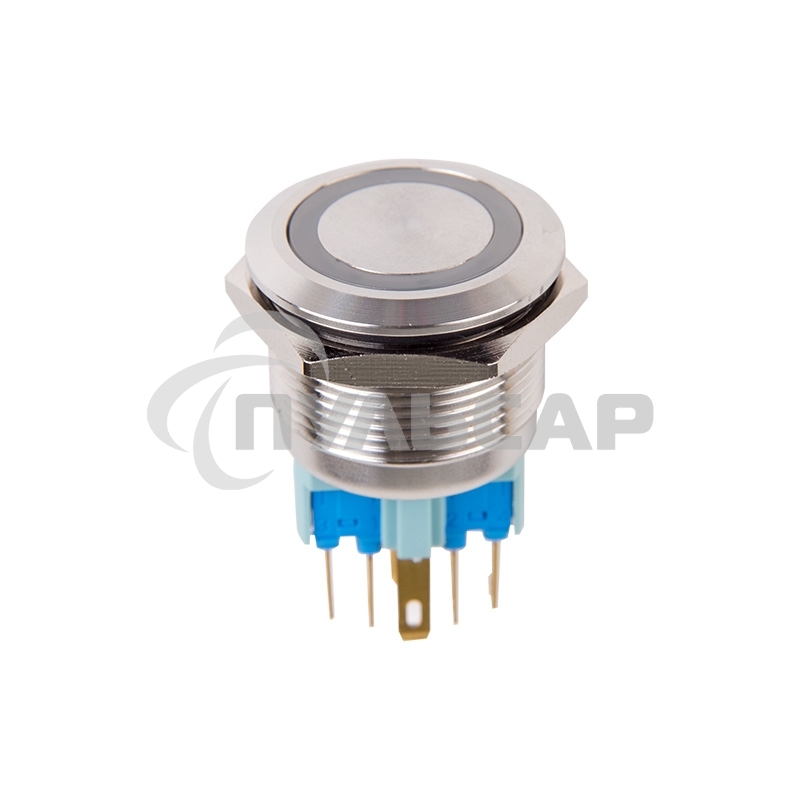 Кнопка антивандальная Ø22 12В Б/Фикс (5с) (ON)-OFF/(OFF)-ON подсв/синяя Rexant