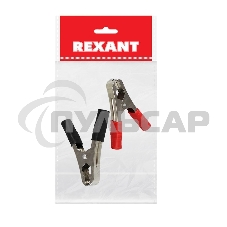 Зажим крокодил Rexant, длина 105 мм, ток 100A, 2 шт., пакет БОПП