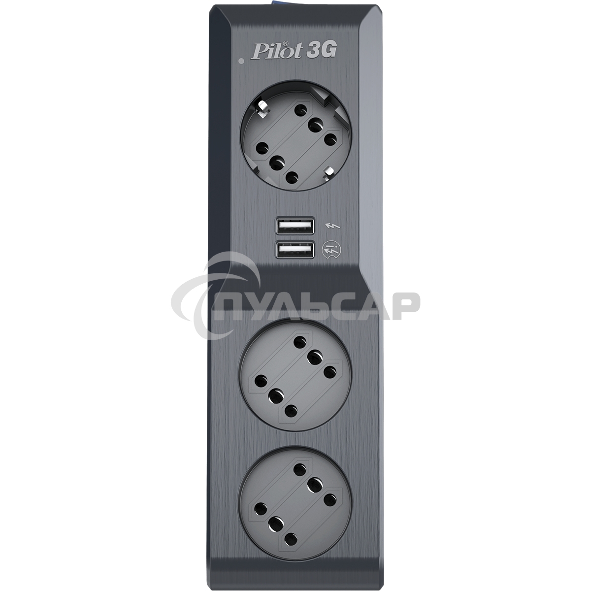 Сетевой фильтр Surge protector Pilot 3G 3xGP euro outlets, 10А/2.2кВа, 2xUSB, 7m, черный
