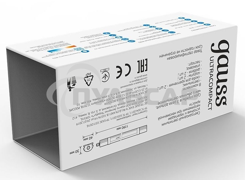 Светильник LED Gauss ДСП 36Вт 6500К IP65 линейный мат. (аналог ЛСП 2х36Вт)