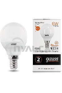 Лампа cветодиодная Gauss LED Elementary Globe 6W E14 2700Kарт.LD53116