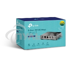 Коммутатор 5-Port 10/100Mbps Unmanaged Switch with 4-Port PoE, meta case, desktop mount, PoE budget 41W.