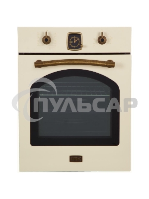Встраиваемая электрическая духовка Korting OKB 4941 CRB, ширина 45 см, аналоговые часы в классическом стиле Frank Muller, таймера с функцией отключения, 9 режимов нагрева, объем духовки 45 л, телескопические направляющие на одном уровне, двухслойное остек