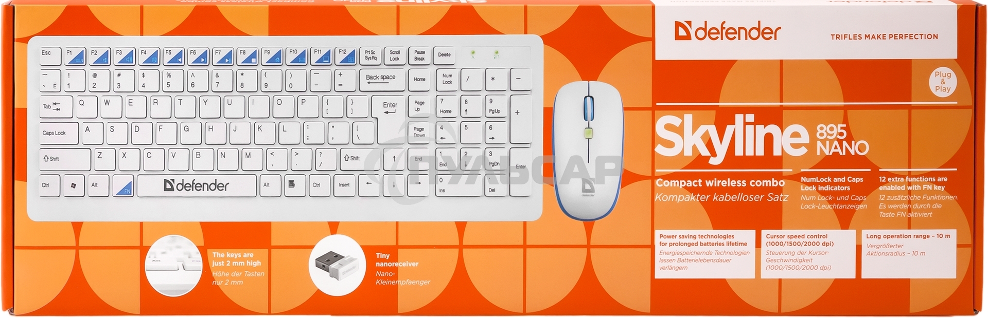 Комплект клавиатура + мышь Defender Skyline 895 Nano W (белый) Кл:104, 1000/1500/2000dpi