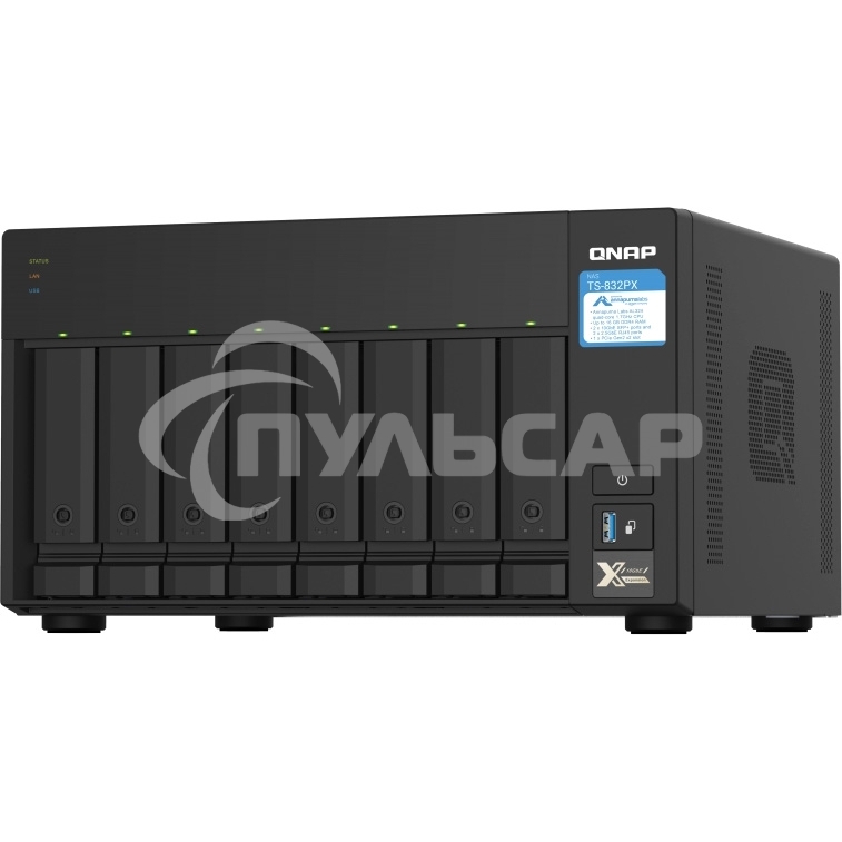 Сетевое хранилище без дисков SMB QNAP TS-832PX-4G 8-Bay NAS, AL324 64-bit quad-core 1.7GHz, 4Gb DDR4 SODIMM RAM (up to 1x16 Gb), 8 x 3.5