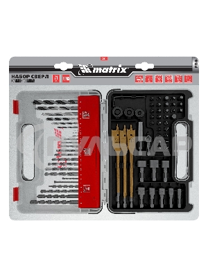 Набор сверл Matrix комб.,мет.1-6мм,бет.3-8мм,дер.3-8мм, перки,бит.30шт,адап.,голов.8шт,71пр., PRO