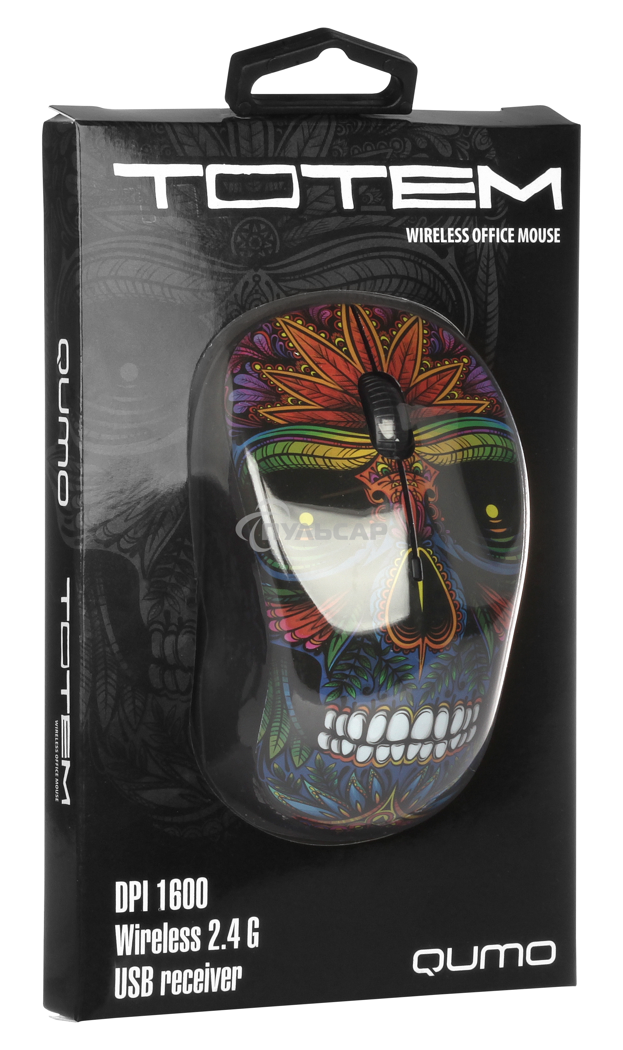 Мышь беспроводная Qumo Office M41 Totem черный, 1600 dpi, радиоканал, USB, кнопки - 4