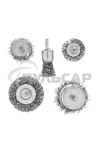 Набор щеток для дрели, 2 Плоские 50-75мм, 3 Чашки 25-50-75мм, шпилька, нерж.вит. проволока Denzel