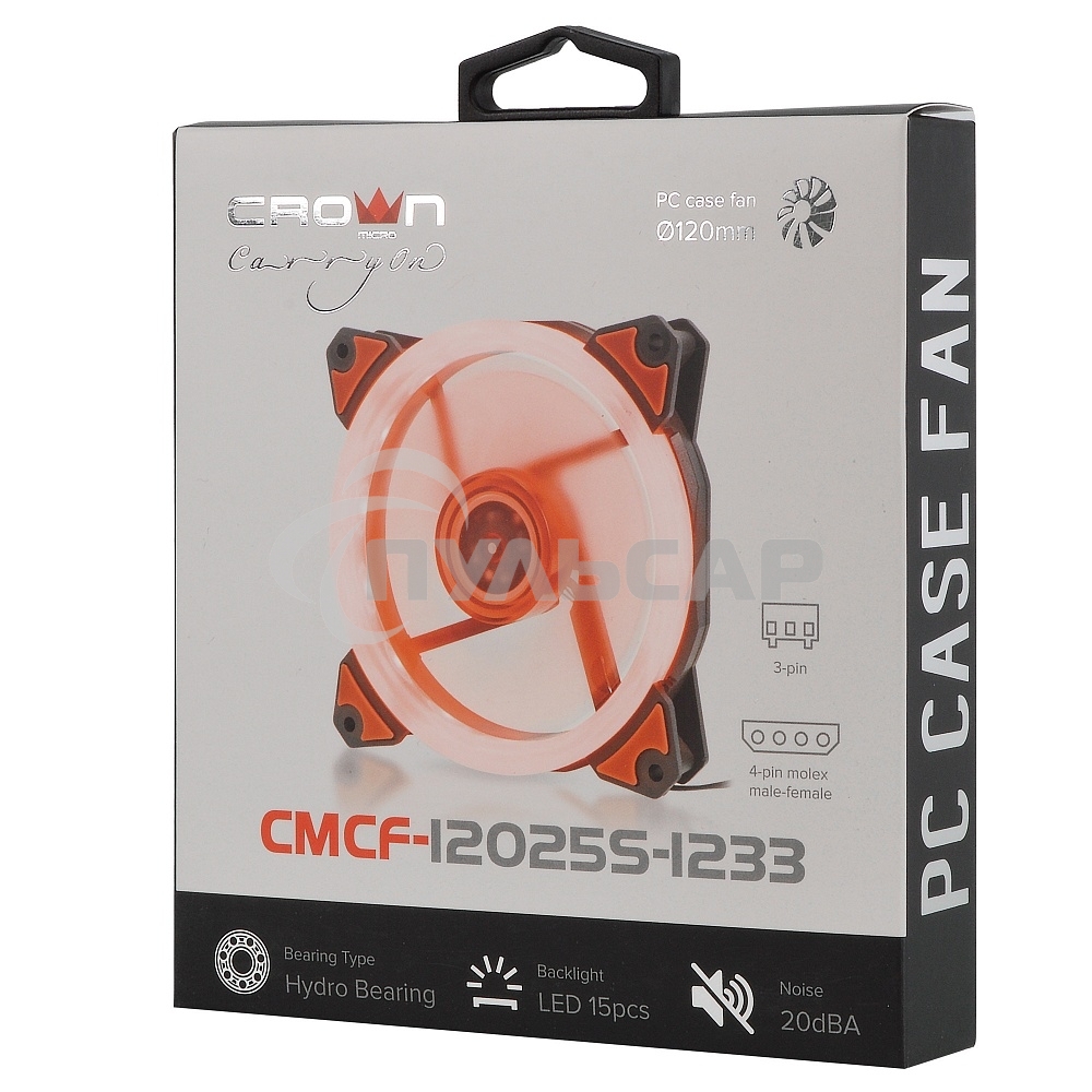 Вентилятор для корпуса Crown CMCF-12025S-1233 черный/оранжевый, 120 мм, 1650 об/мин, 23 дБ, 3 pin