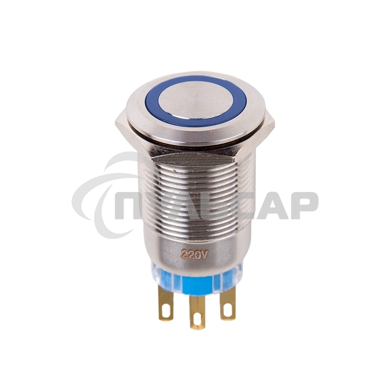Кнопка антивандальная Ø19 250В Фикс (5с) ON-OFF/OFF-ON подсв/синяя Rexant