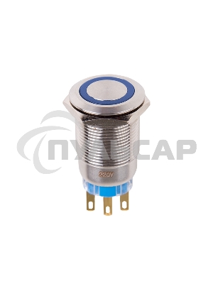 Кнопка антивандальная Ø19 250В Фикс (5с) ON-OFF/OFF-ON подсв/синяя Rexant
