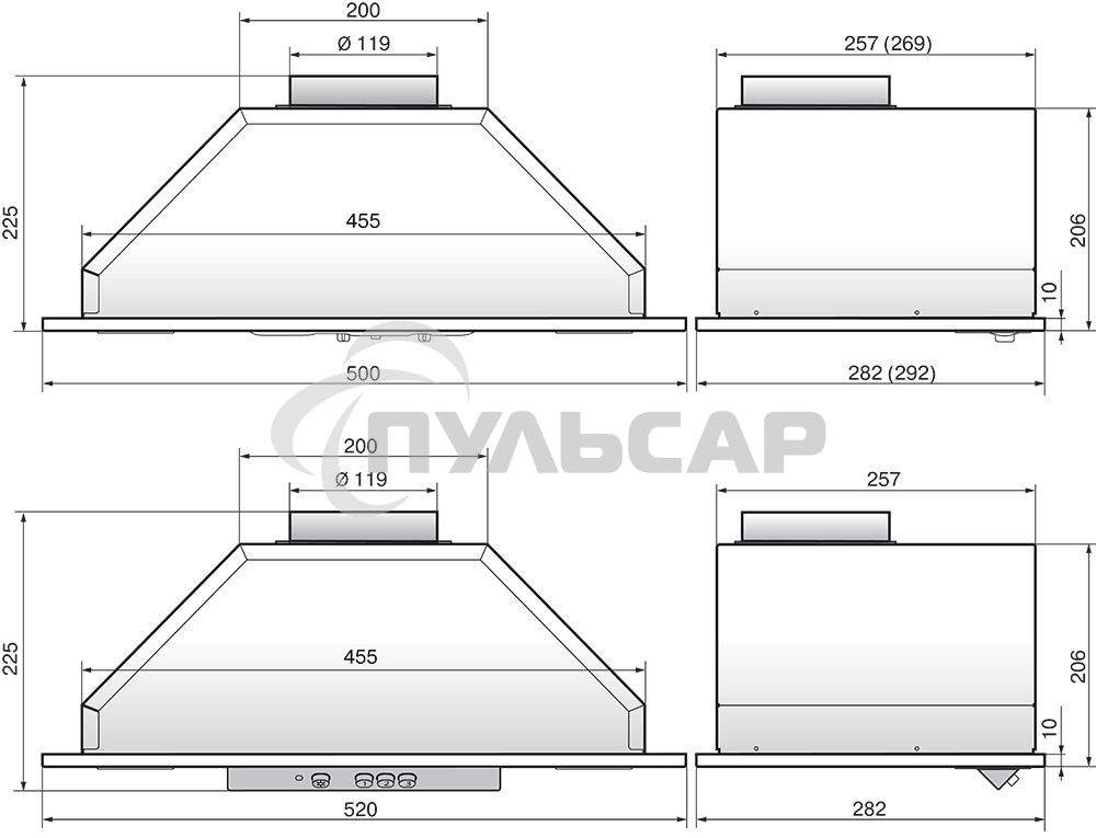 Вытяжка встраиваемая Elikor 52Н-650-Э3Д нержавеющая сталь, 52.2 см, 650 куб. м/ч, 56 дБ