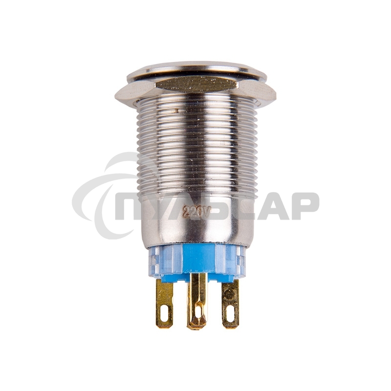 Кнопка антивандальная Ø19 250В Фикс (5с) ON-OFF/OFF-ON подсв/синяя Rexant