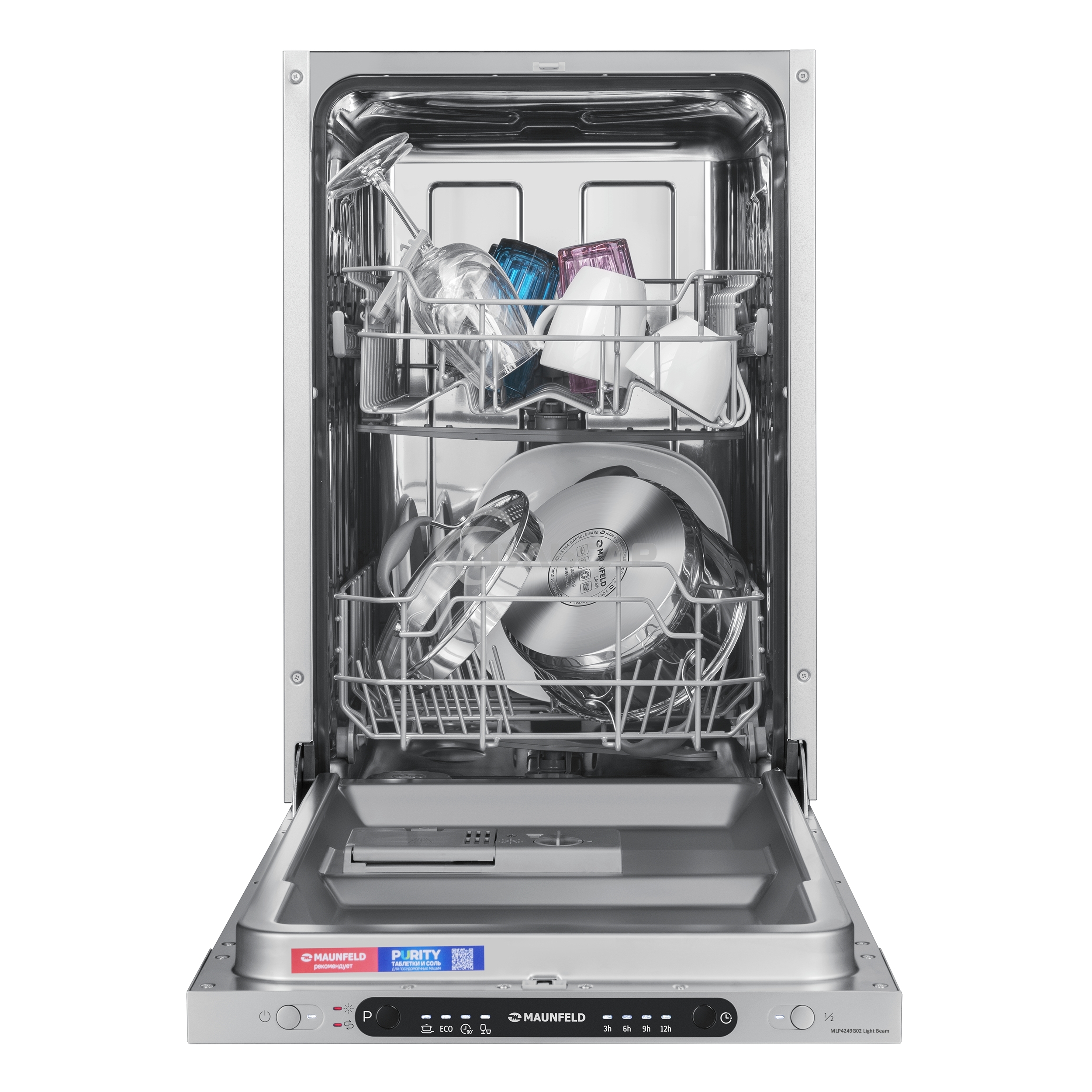 Встраиваемая посудомоечная машина Maunfeld MLP4249G02, серебристый, 44.8 см, 9 компл., 49 дБ, класс A++