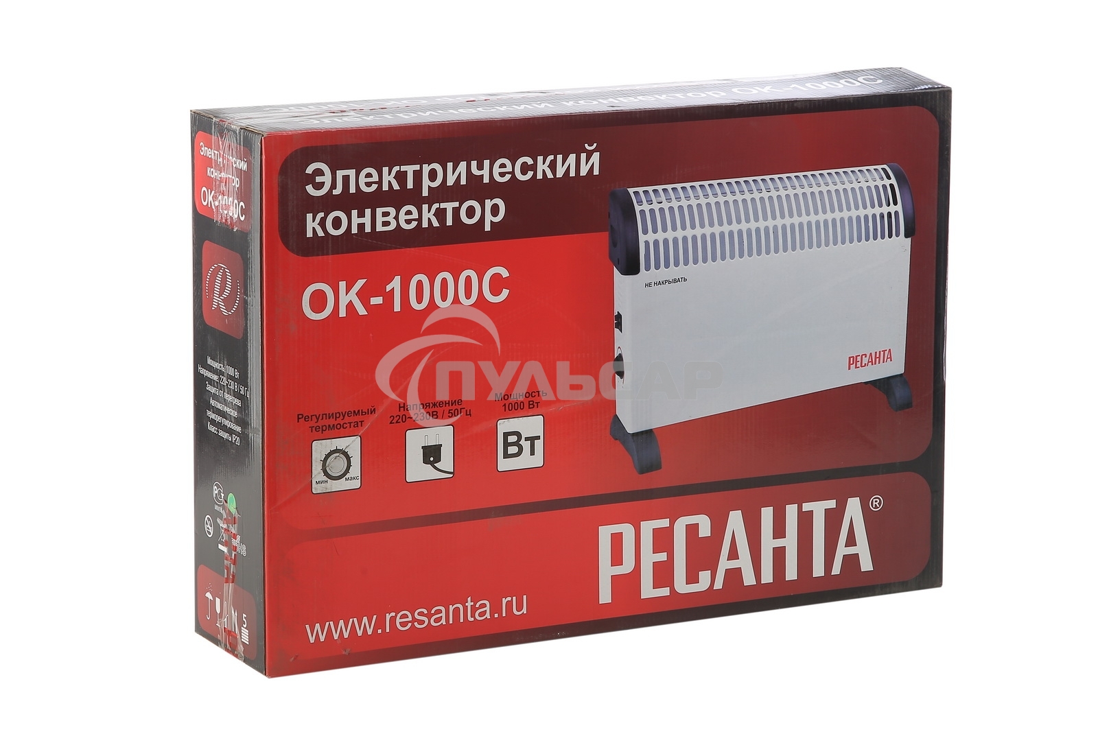 Конвектор Ресанта ОК-1000С белый, 1000 Вт, 15 м2, термостат