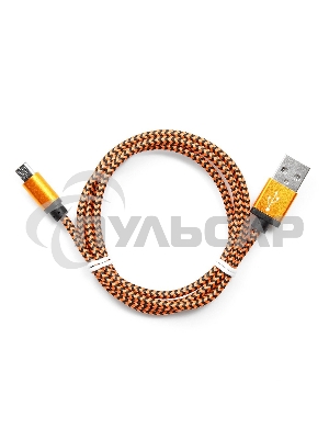 Кабель Gembird USB 2.0 Cablexpert CC-mUSB2oe1m, AM/microBM 5P, 1м, нейлоновая оплетка, алюминиевые разъемы, оранжевый, пакет