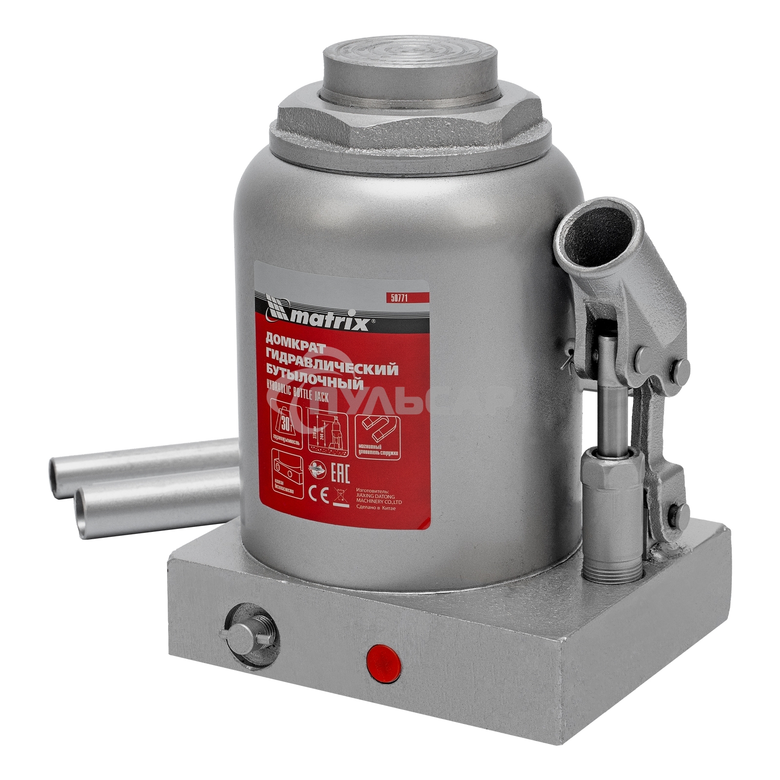 Домкрат гидравлический бутылочный Matrix, 30 т, h подъема 244–370 мм