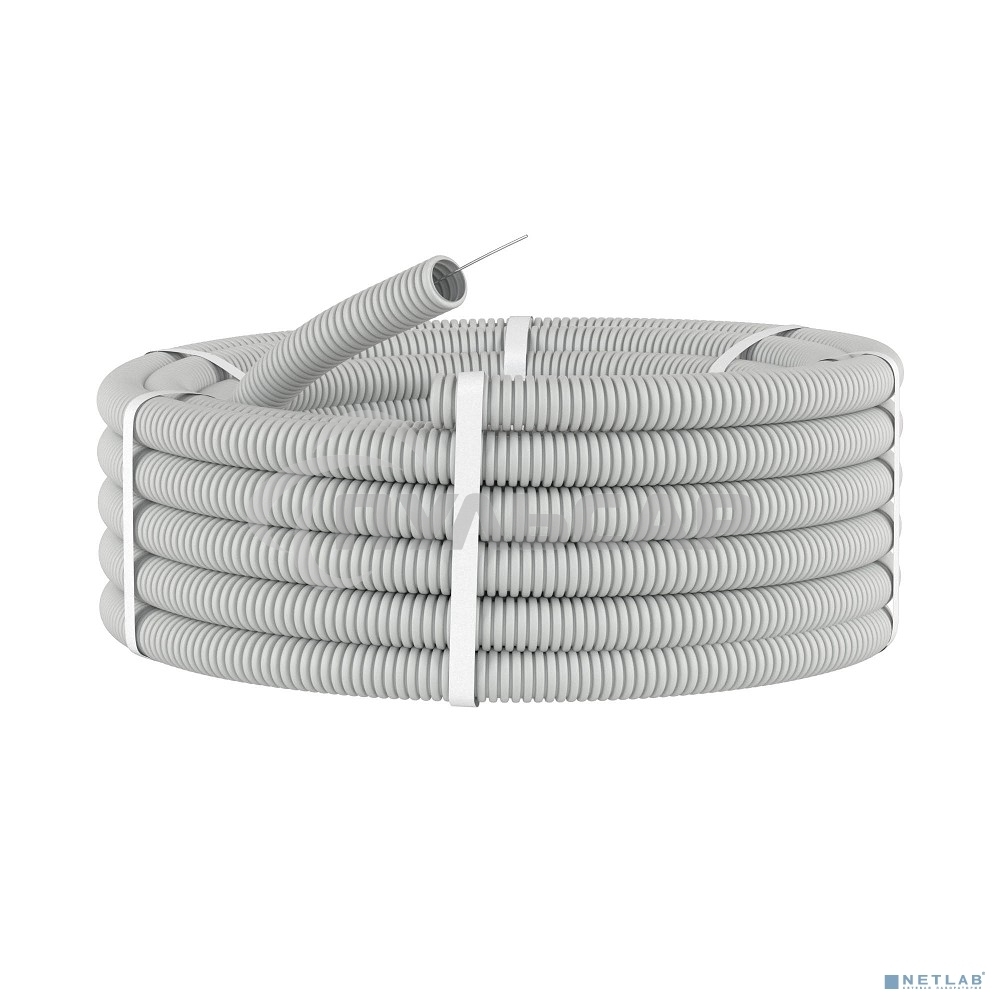 Труба гофрированная ПВХ d16мм тяжелая с протяж. сер. (уп.100м) ДКС 91516