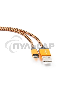 Кабель Gembird USB 2.0 Cablexpert CC-mUSB2oe1m, AM/microBM 5P, 1м, нейлоновая оплетка, алюминиевые разъемы, оранжевый, пакет