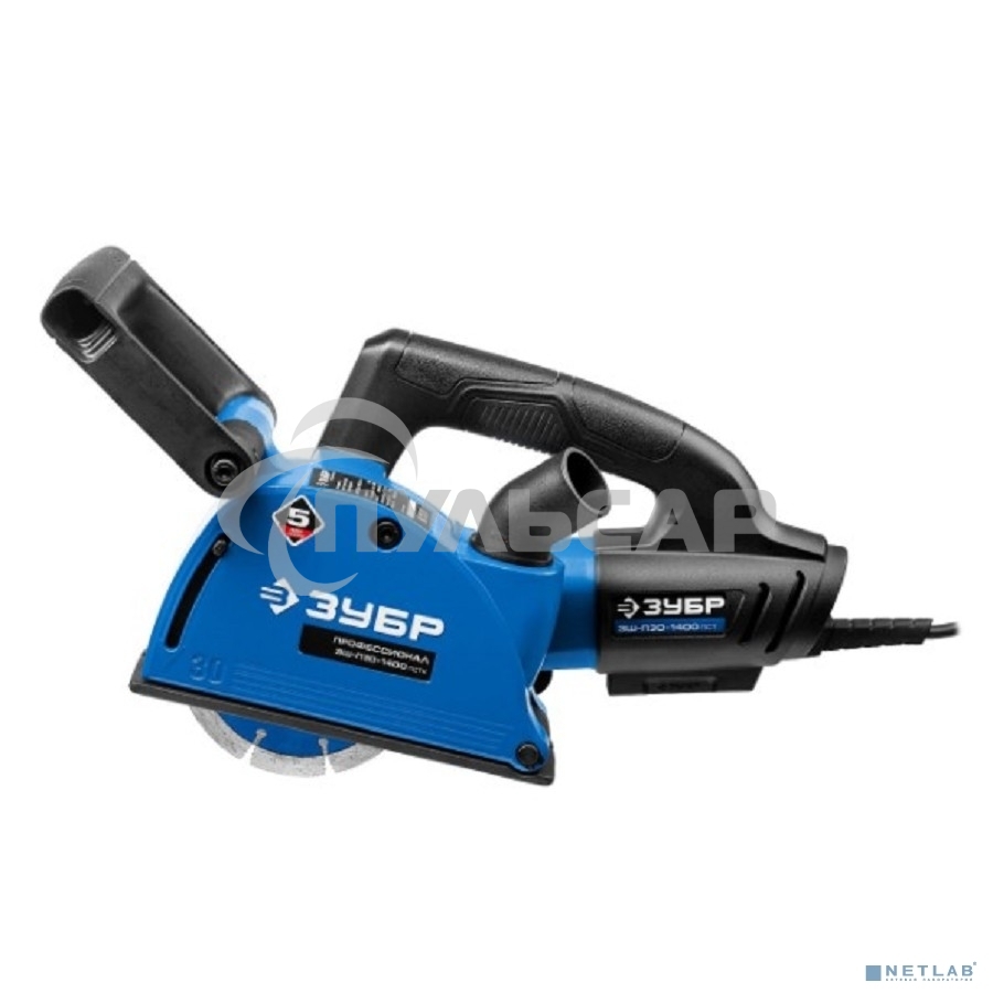Штроборез ЗУБР ЗШ-П30-1400 ПСТглуб. паза 30 мм, 125 мм, подключ. пылесоса, плавн пуск, 1400 Вт