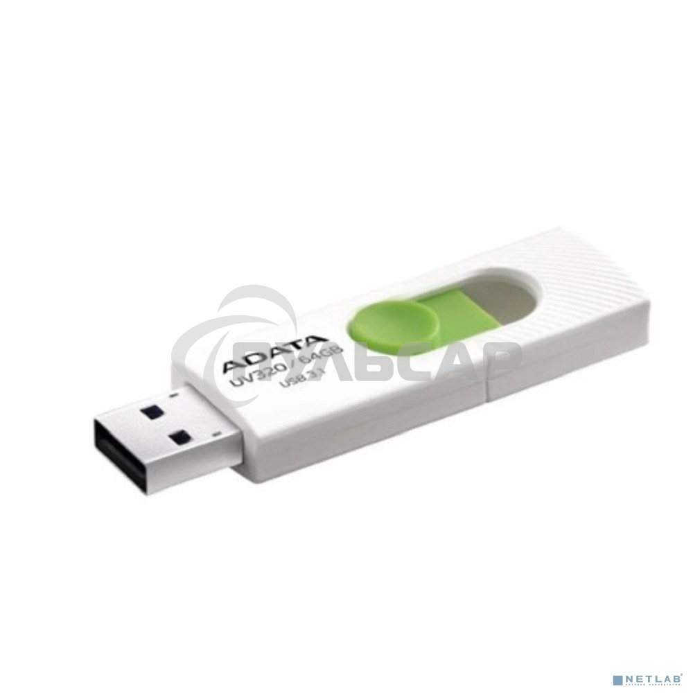 Флешка USB ADATA UV320 (AUV320-64G-RWHGN), 64 Gb, USB 3.2 Gen1, R/W 100/30, белый/зеленый