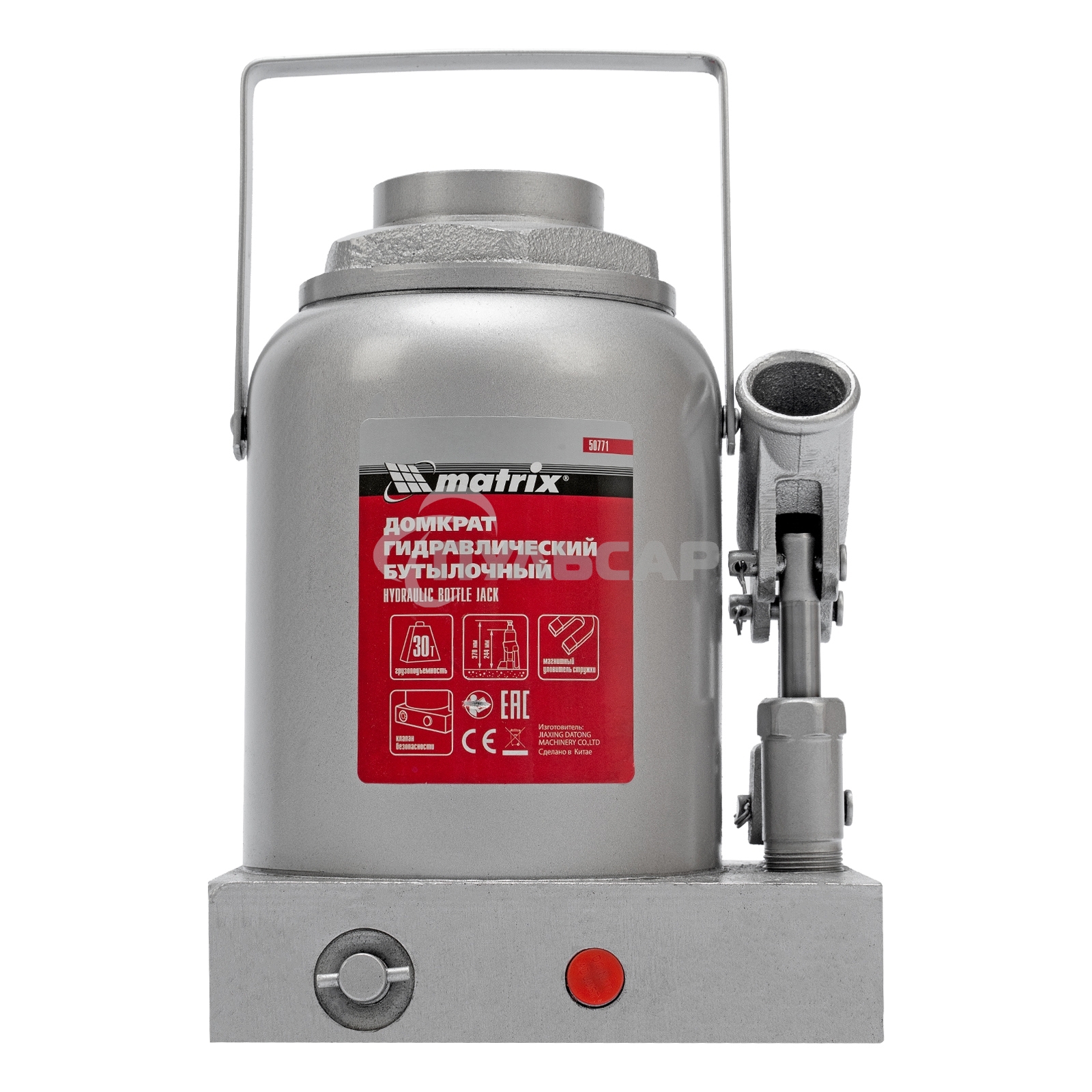 Домкрат гидравлический бутылочный Matrix, 30 т, h подъема 244–370 мм